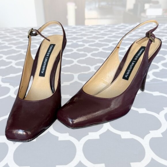 Chinese Laundry Burgundy Patent Slingback Heels | Size 8 | Square Toe - Picture 2 of 9